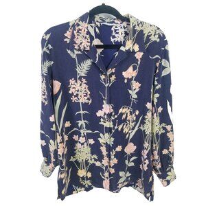 VINTAGE 70s 80s Rockabilly Floral Womens Medium Button Shirt Silky Polyester